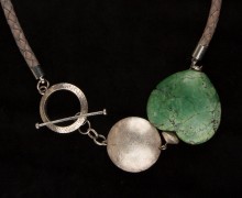 Halskette, Leder, Türkis, 925 Silber