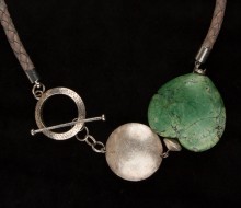 Halskette, Leder, Türkis, 925 Silber